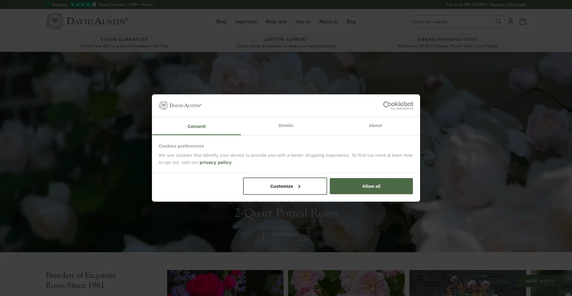 Website screenshot of Davidaustinroses.com