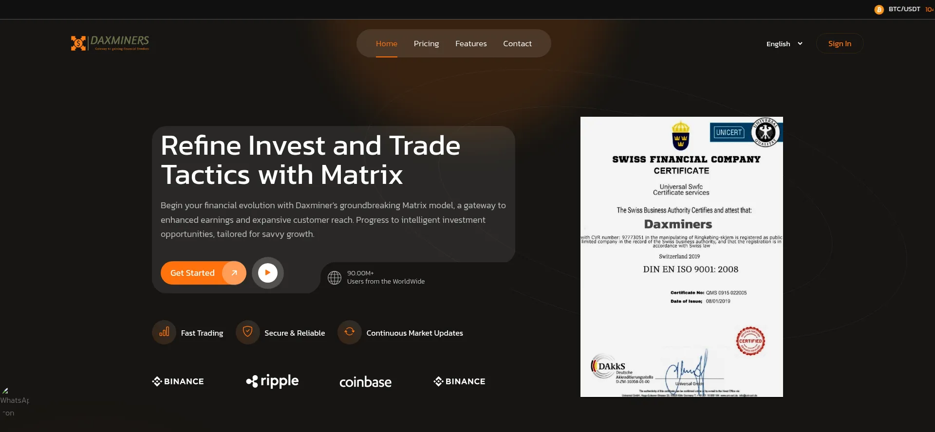 Website screenshot of Daxminers.online