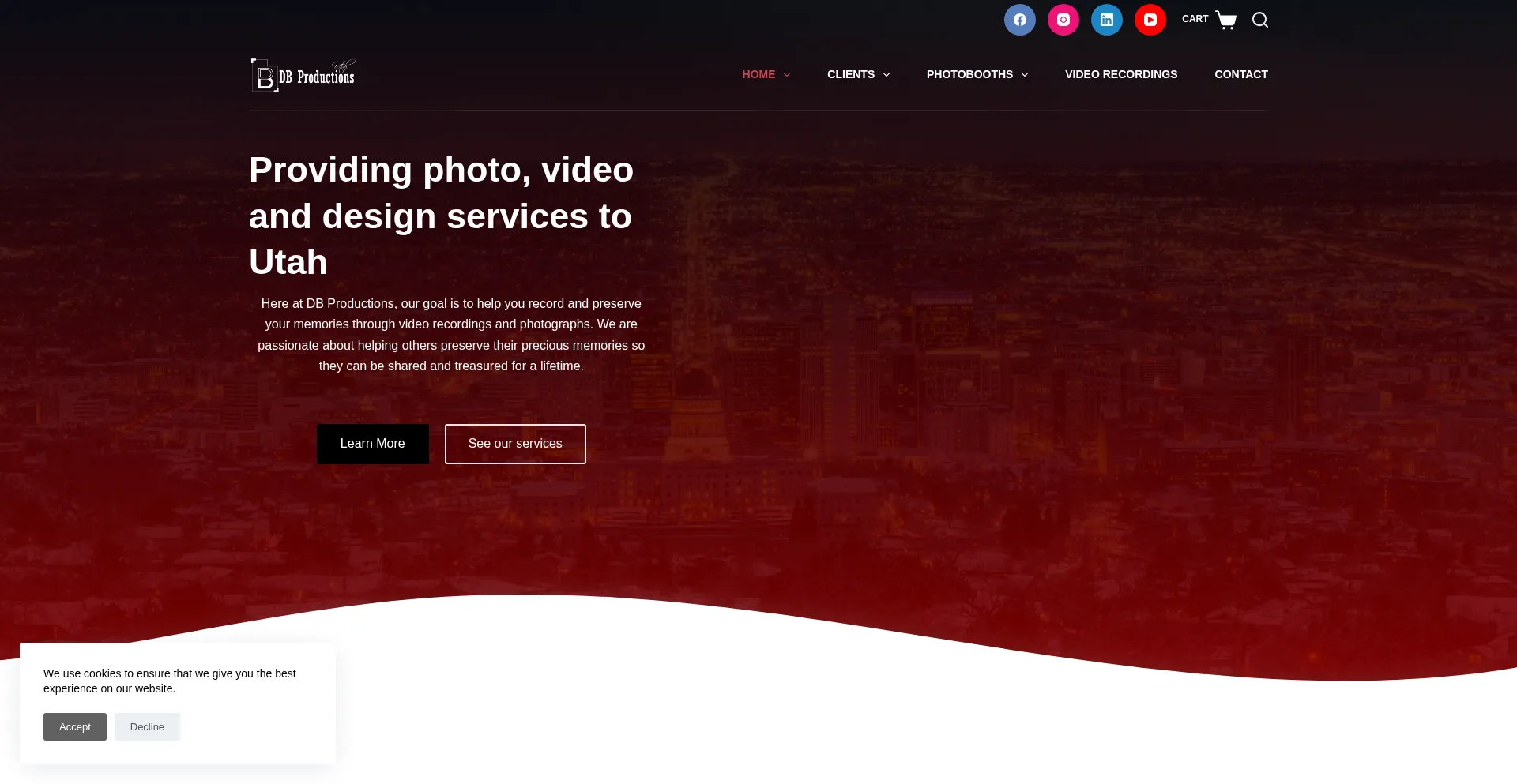 Website screenshot of Dbproductionsutah.com
