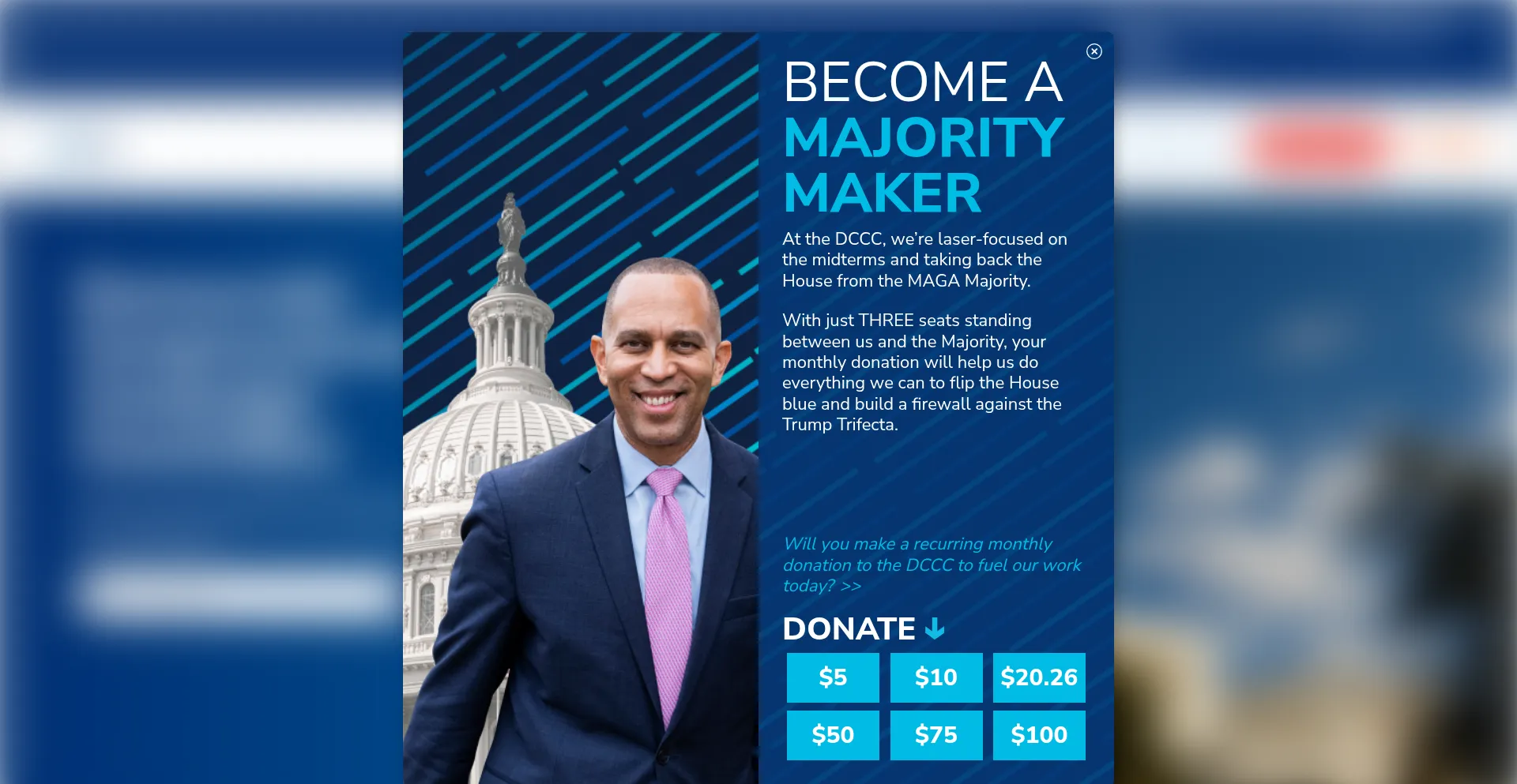 Website screenshot of Dccc-give.org