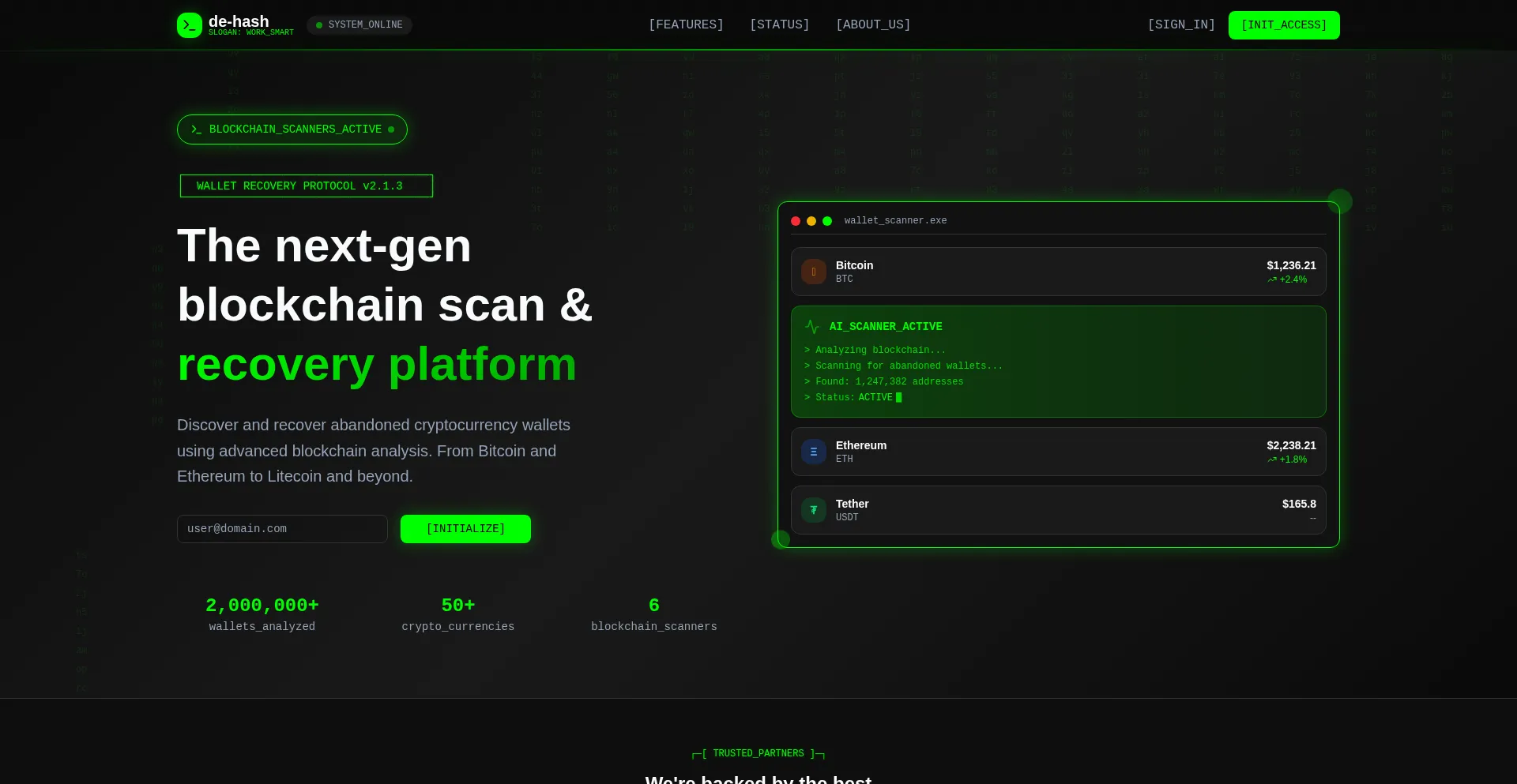 Website screenshot of De-hash.com