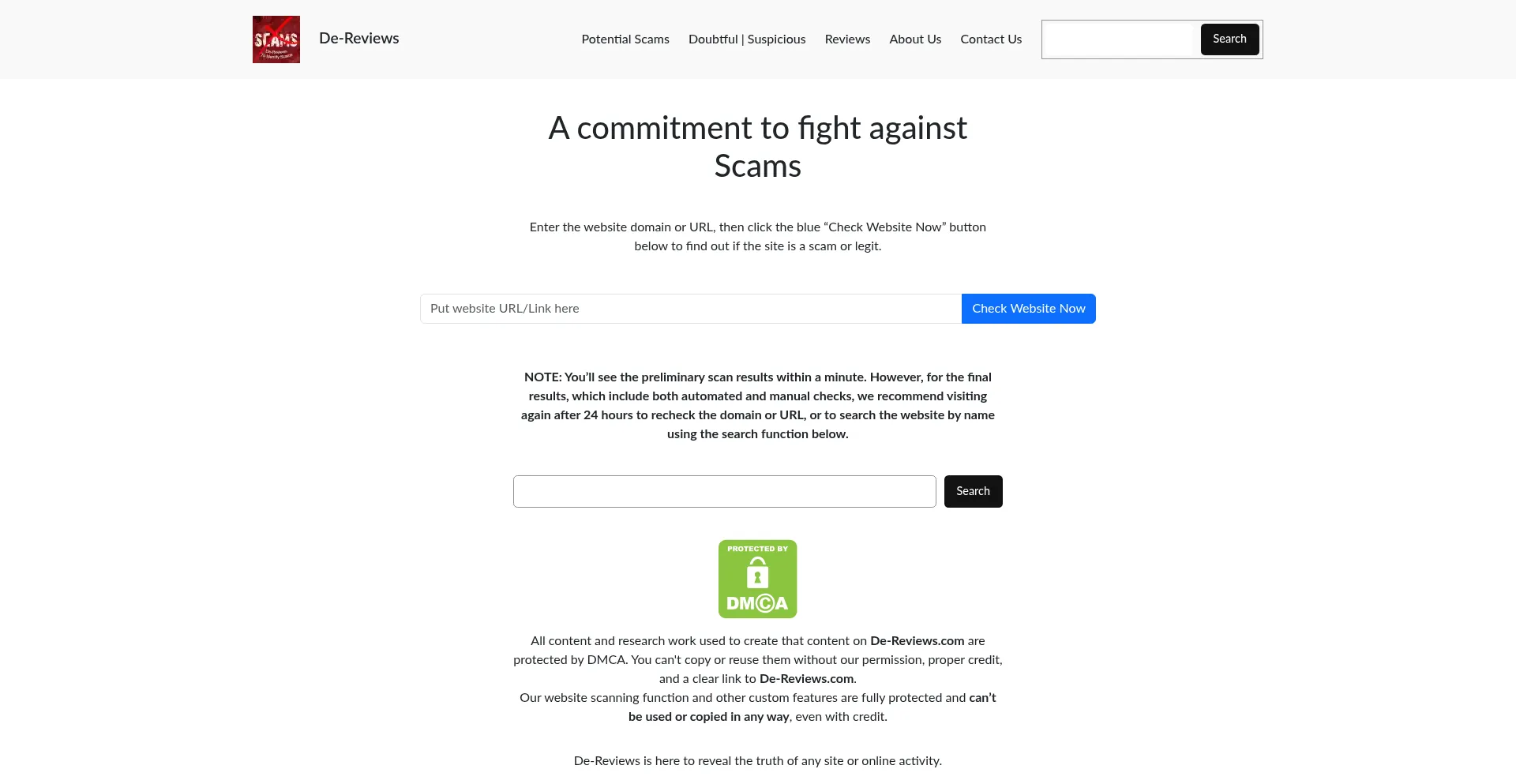 Website screenshot of De-reviews.com