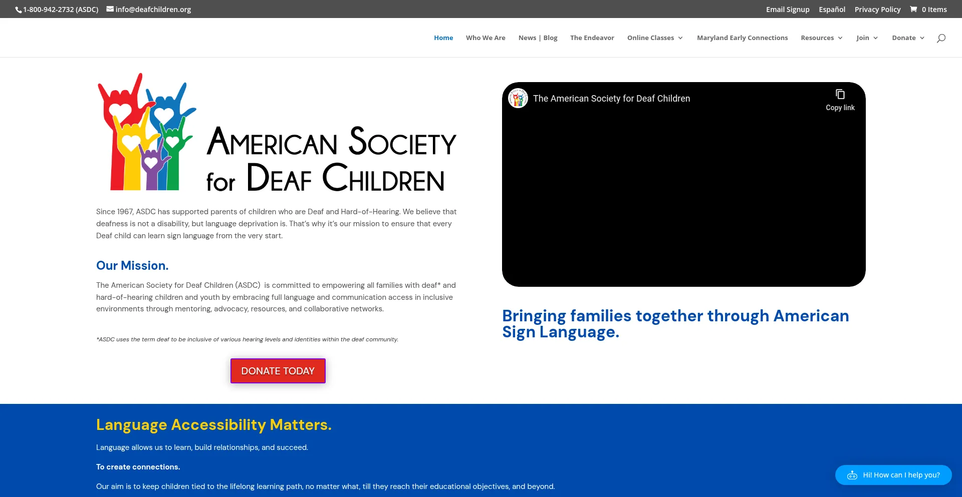 Website screenshot of Deafchildren.org