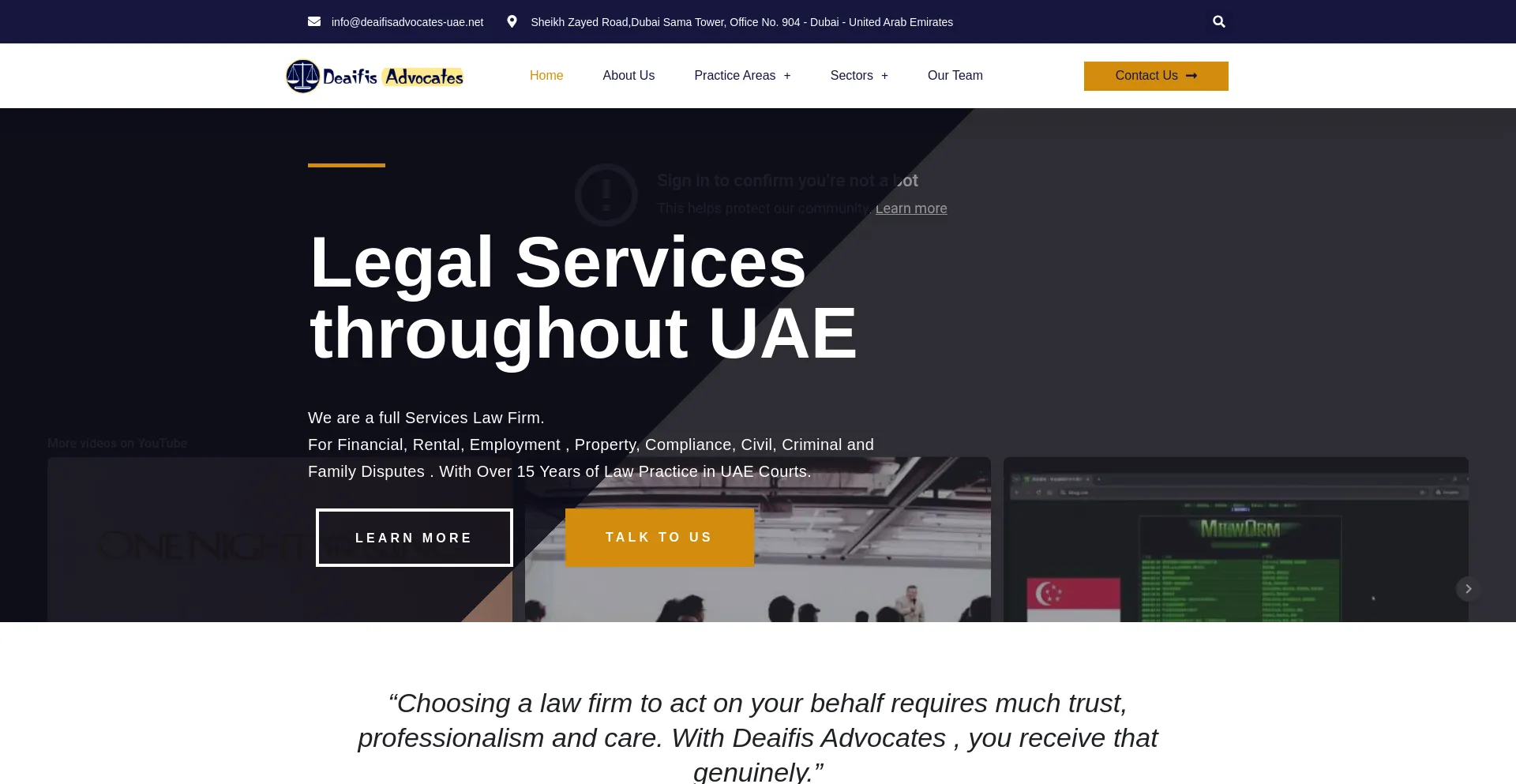 Website screenshot of Deaifisadvocates-uae.net
