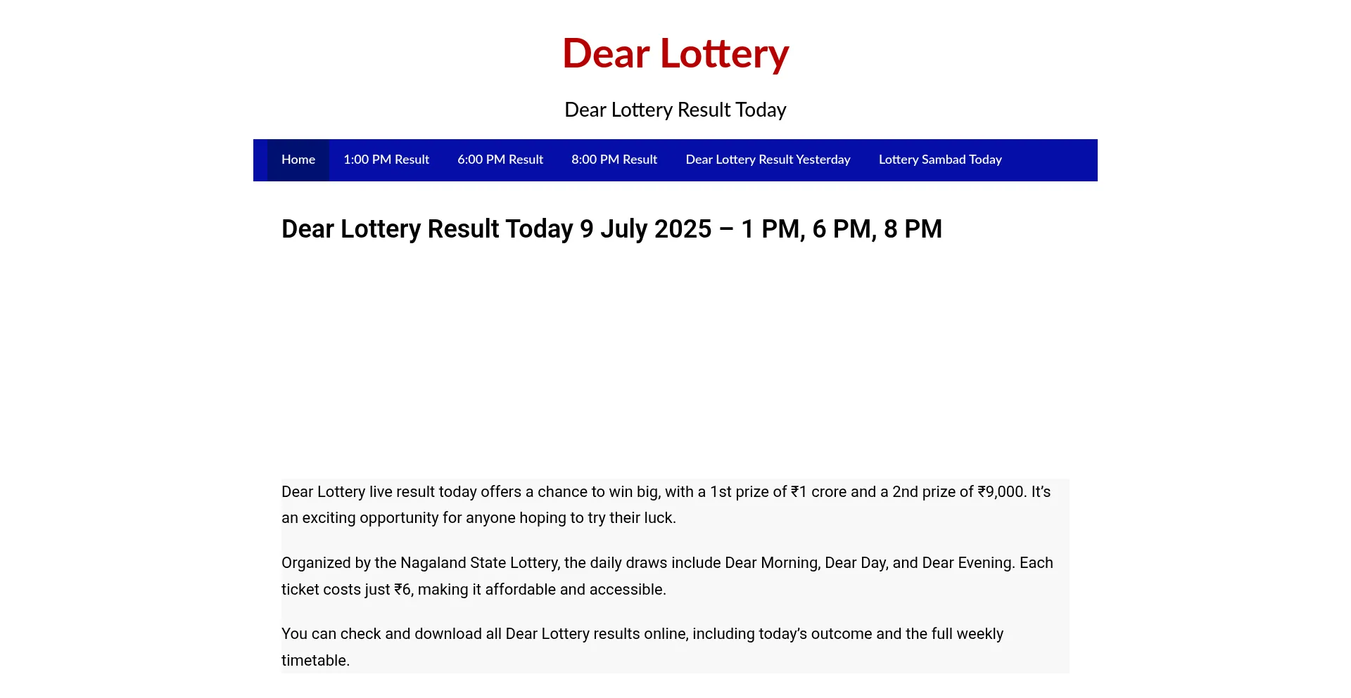 Website screenshot of Dearlottery.co.com