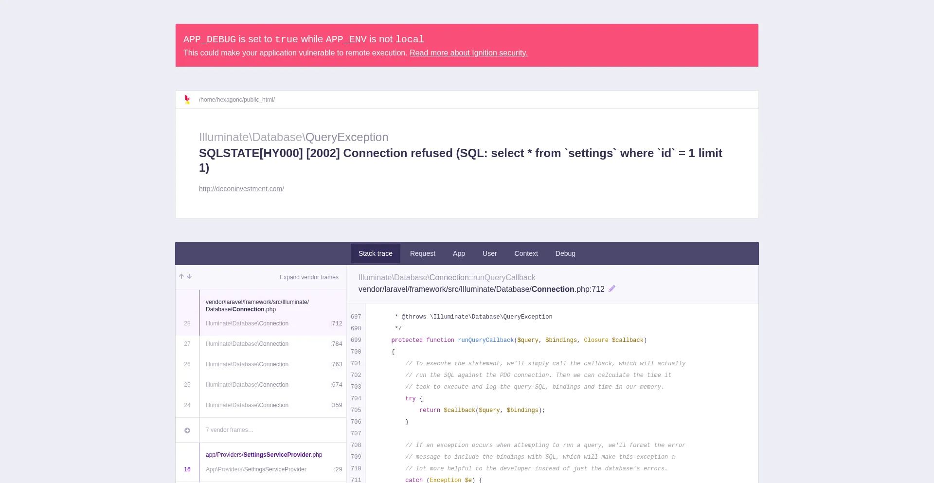 Website screenshot of Deconinvestment.com