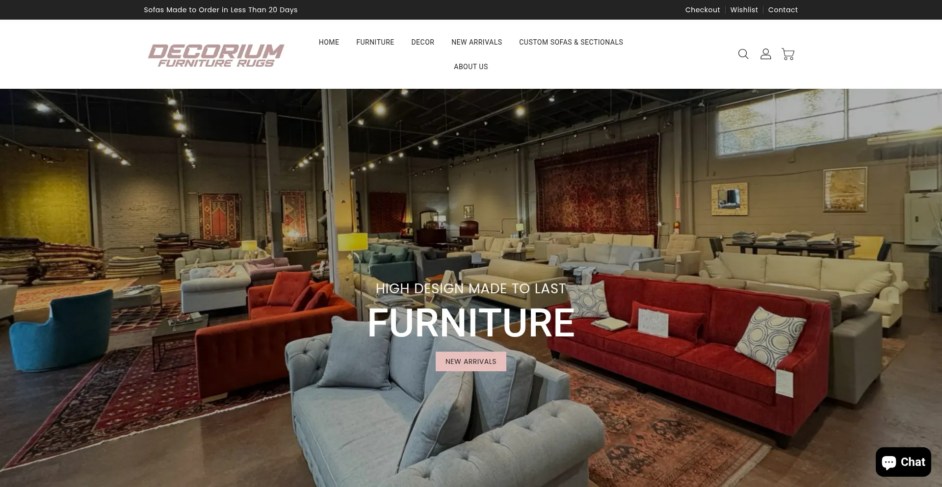 Website screenshot of Decoriumfurniturerugs.com