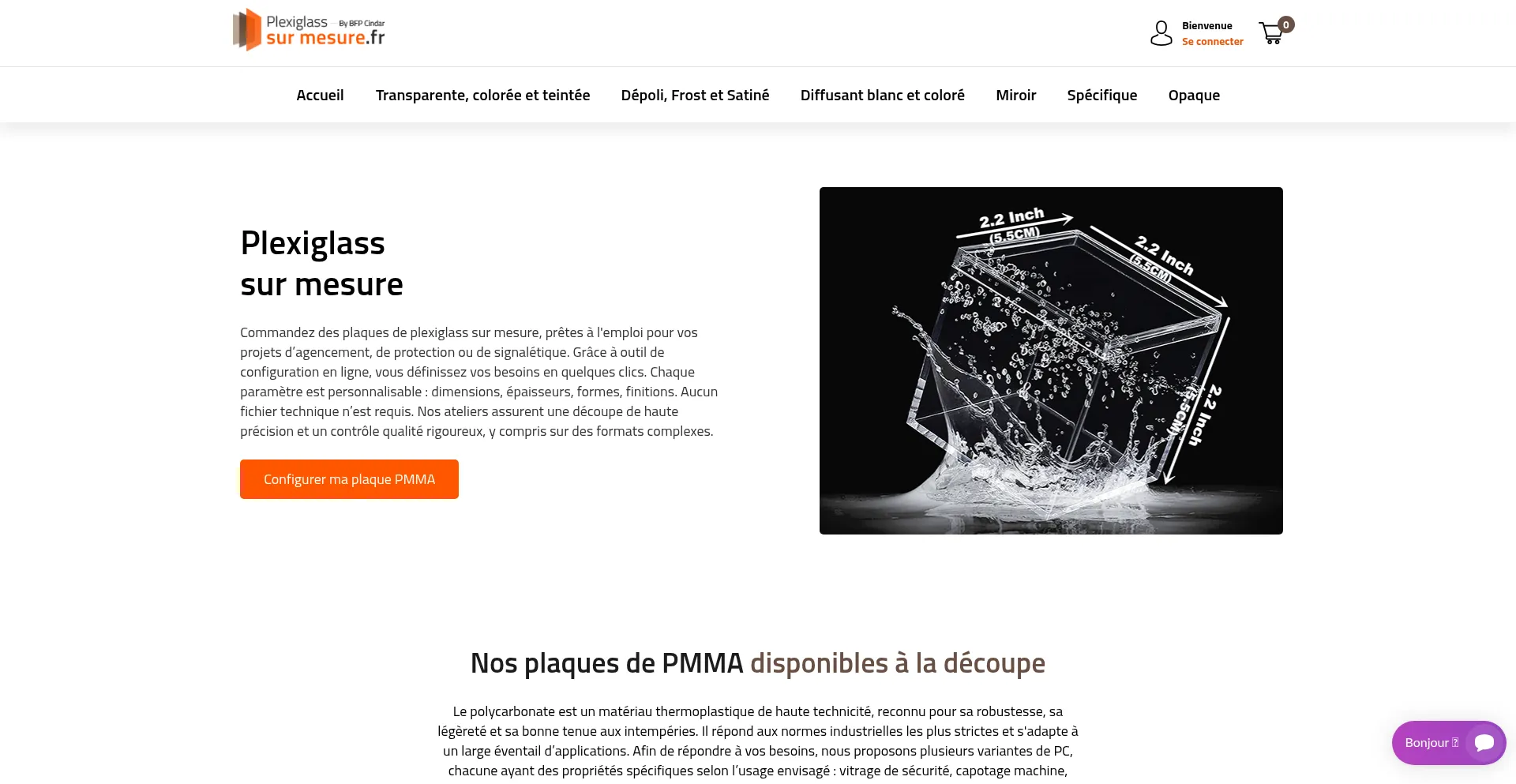 Website screenshot of Decoupe-plexiglass.fr