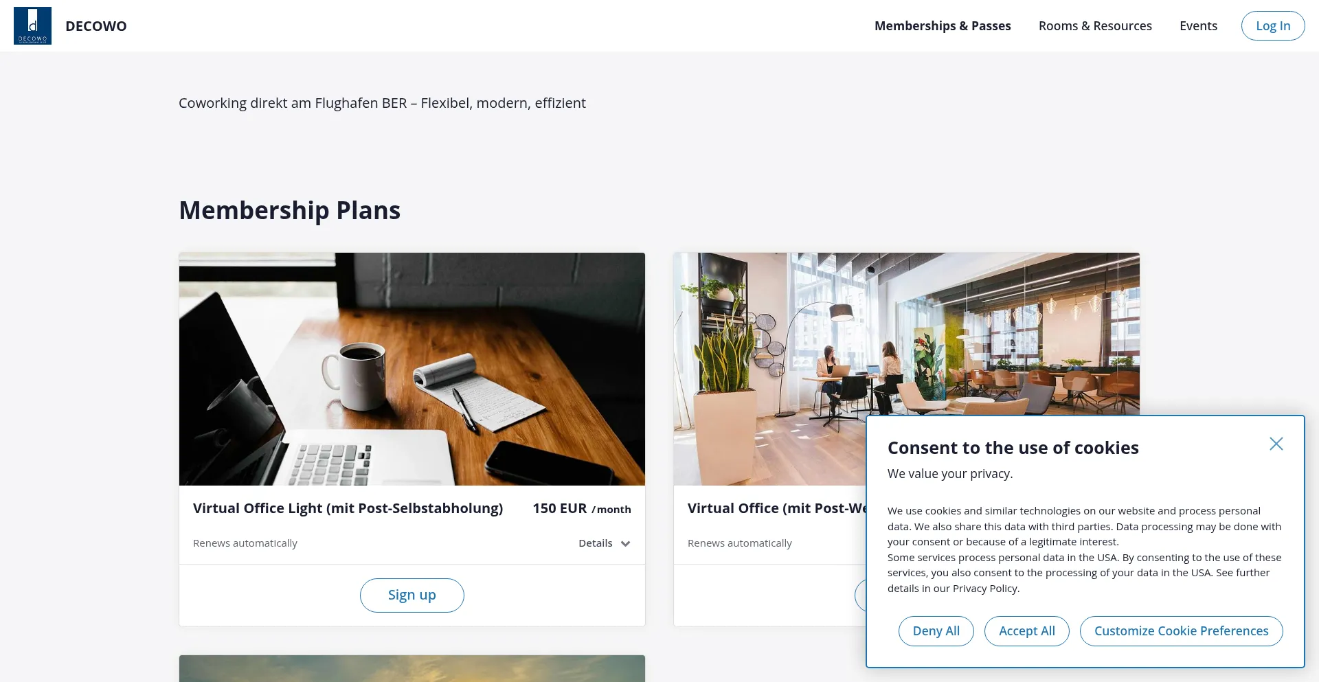 Website screenshot of Decowo.cobot.me