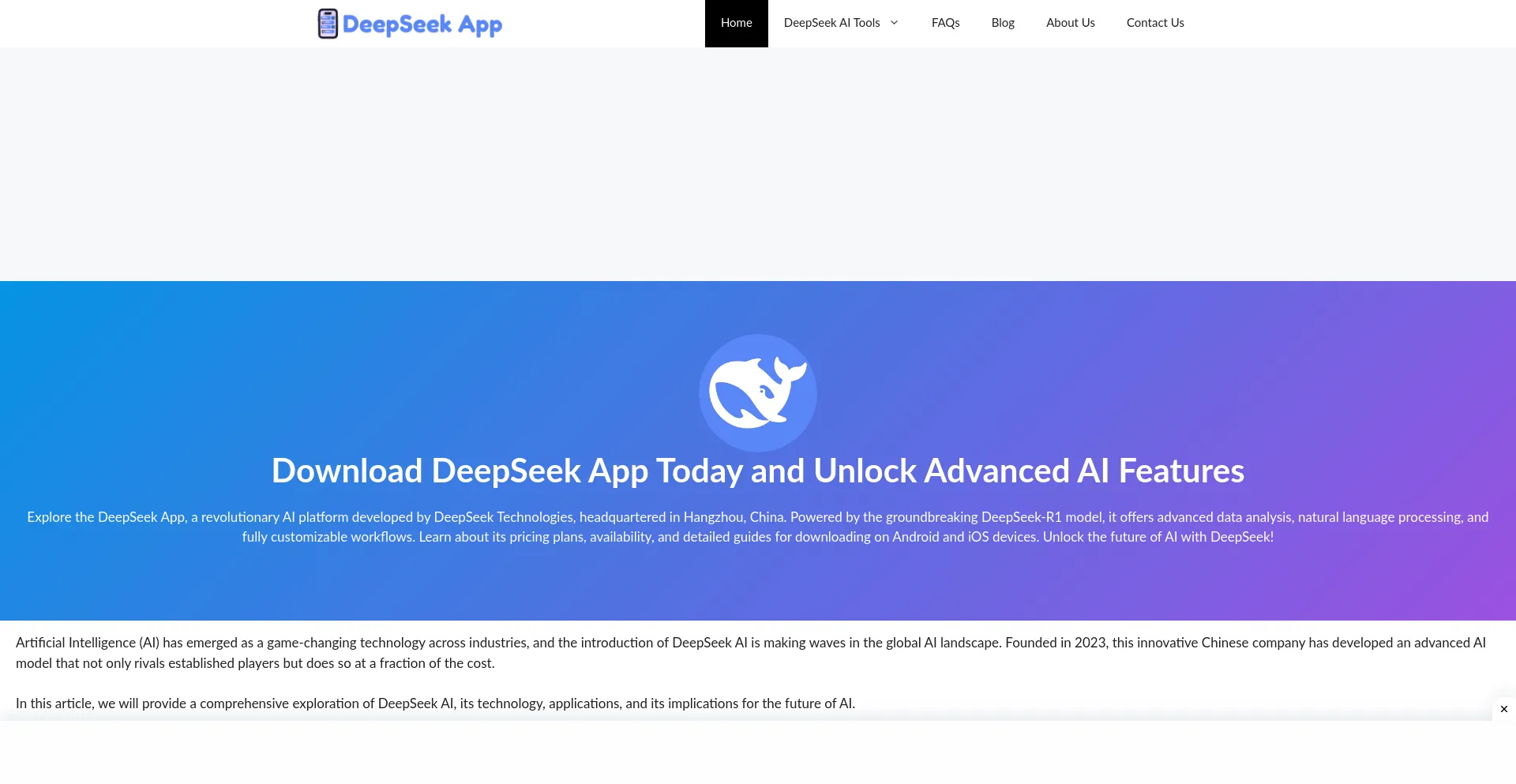 Website screenshot of Deepseekapp.net