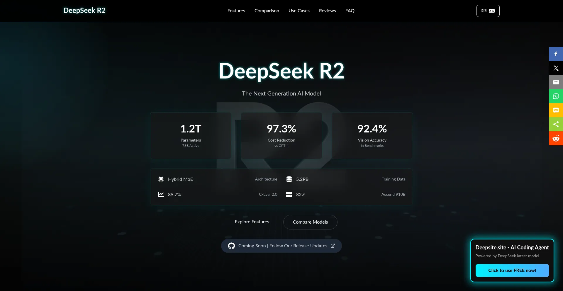Website screenshot of Deepseekr2.pro