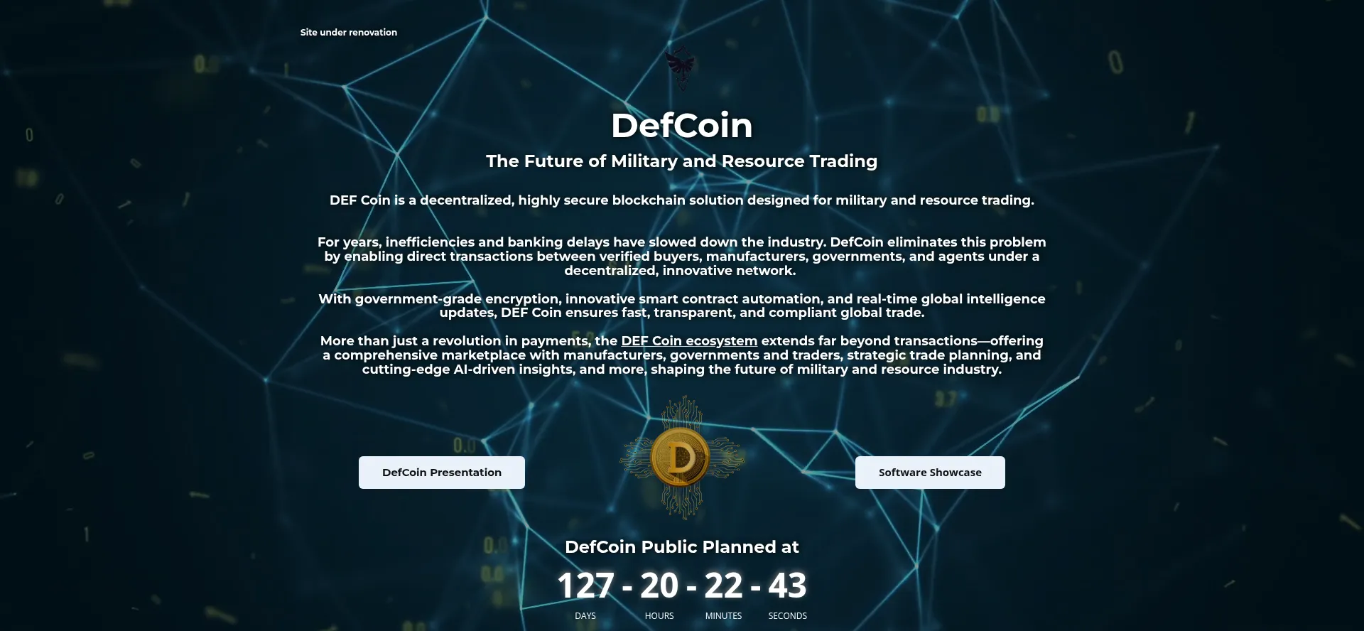 Website screenshot of Defcoin.tech
