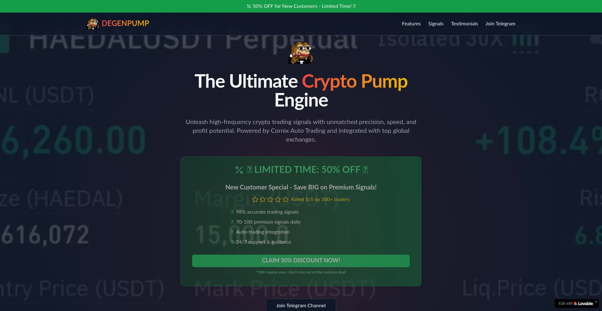 Website screenshot of Degenpump.top