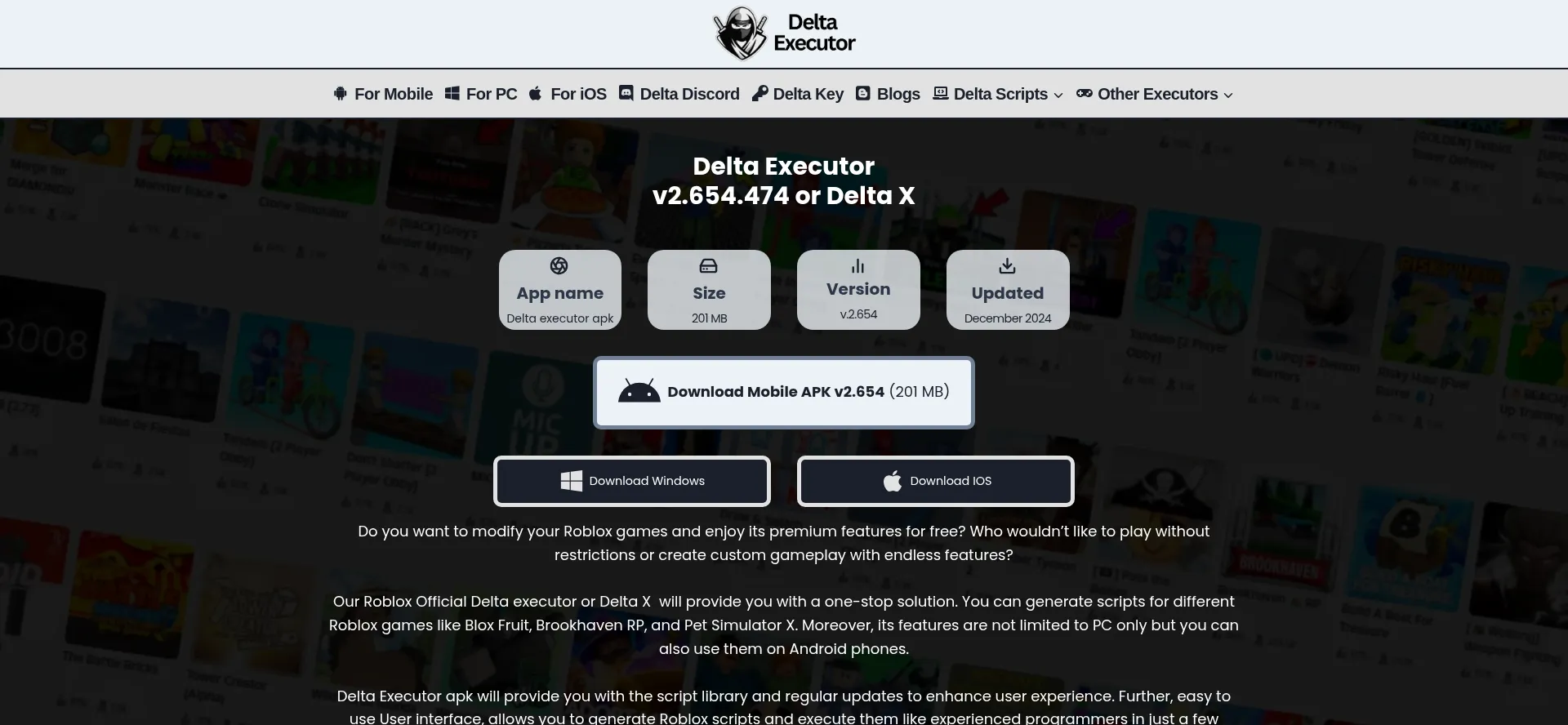 Website screenshot of Deltaexcutor.com