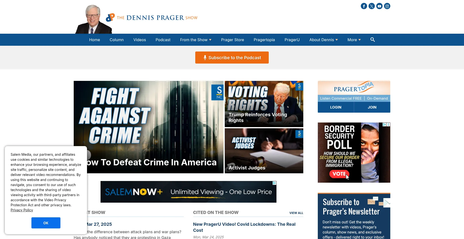 Website screenshot of Dennisprager.com