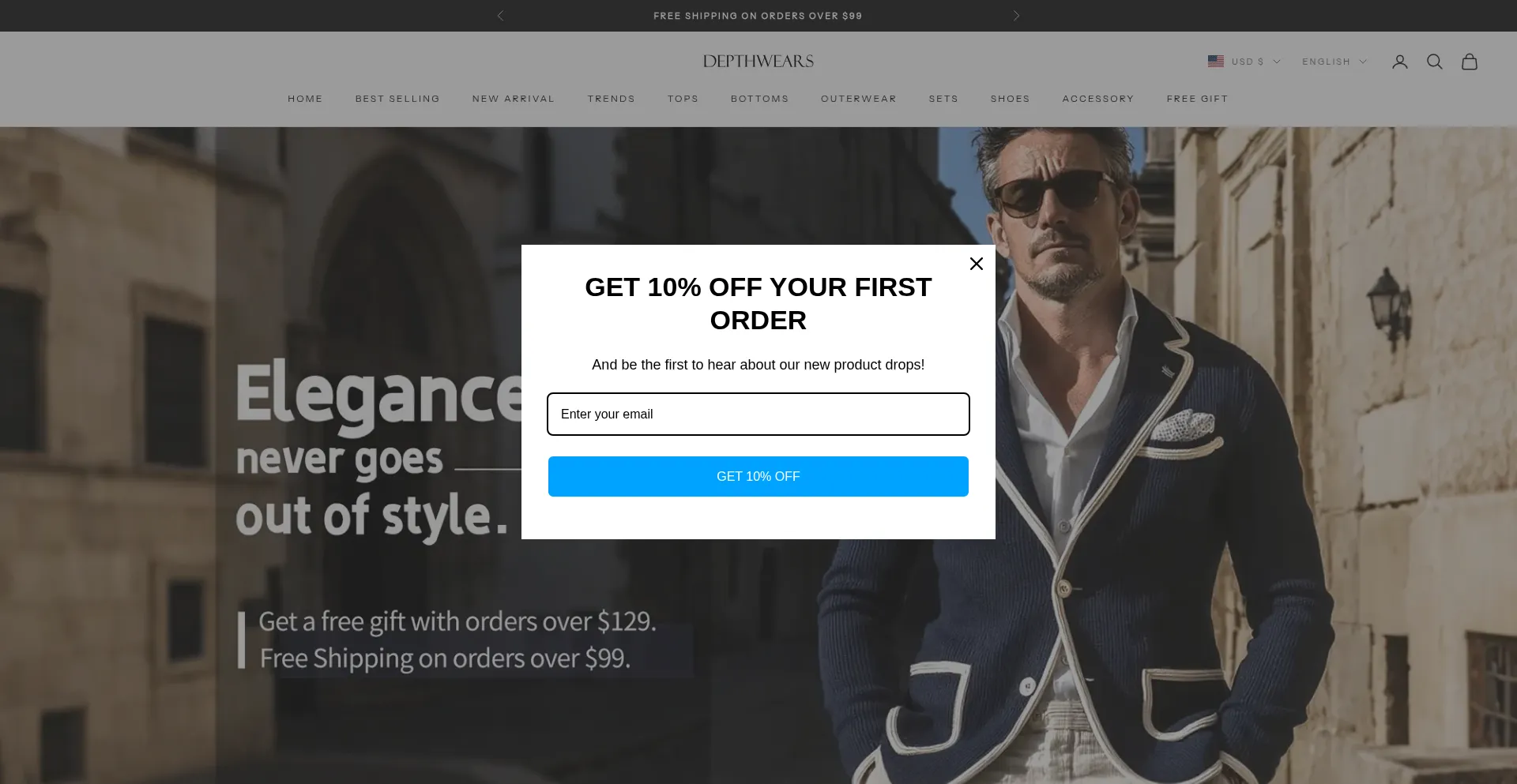 Website screenshot of Depthwears.com