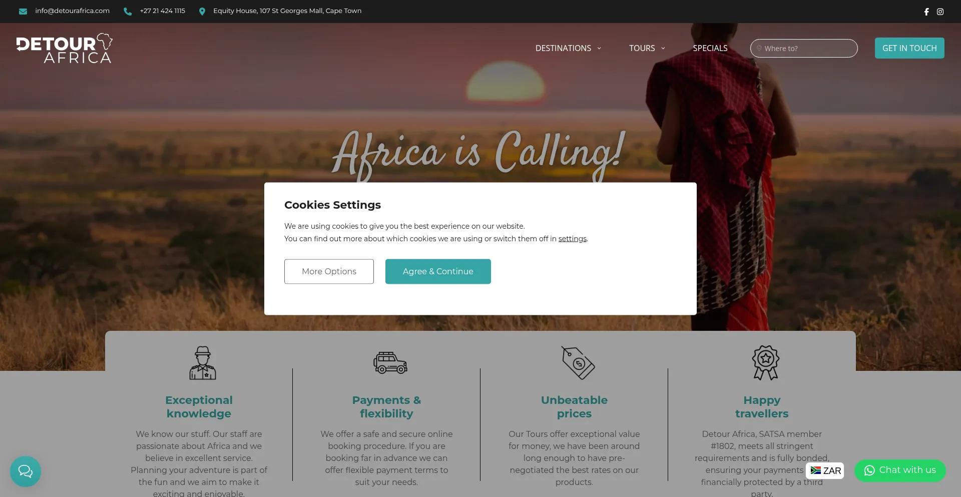 Website screenshot of Detourafrica.com
