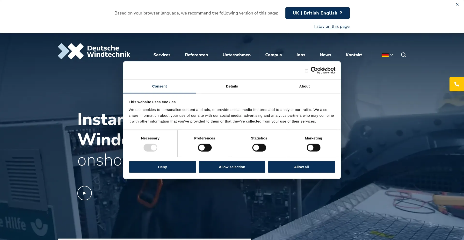 Website screenshot of Deutsche-windtechnik.com
