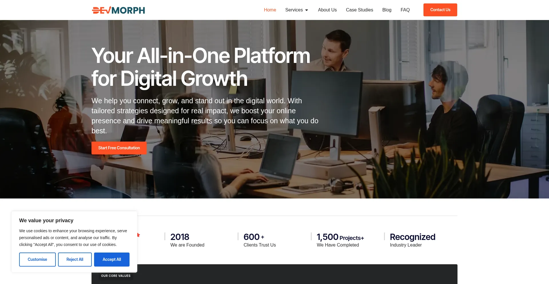 Website screenshot of Devmorph.com