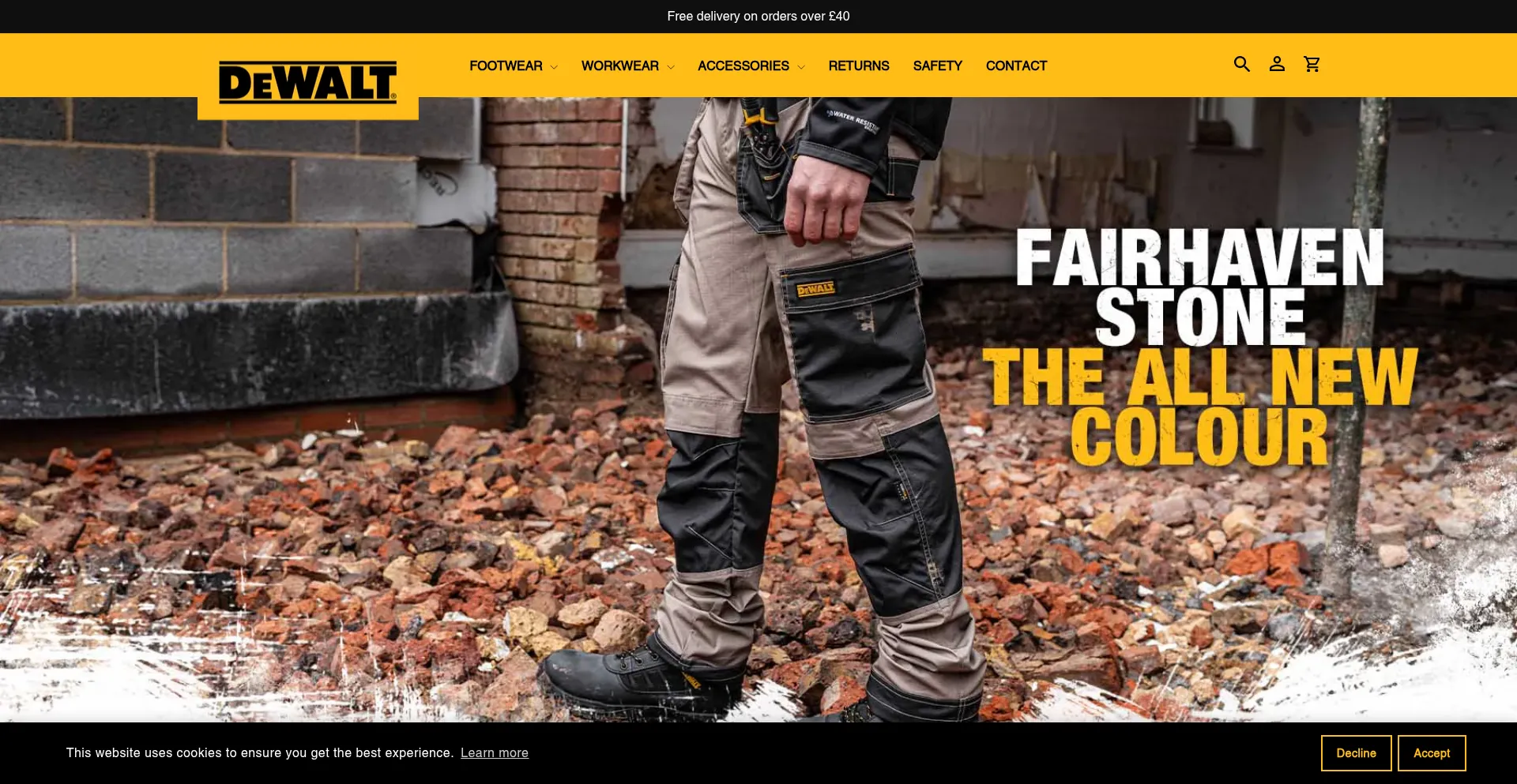 Website screenshot of Dewaltworkwear.co.uk