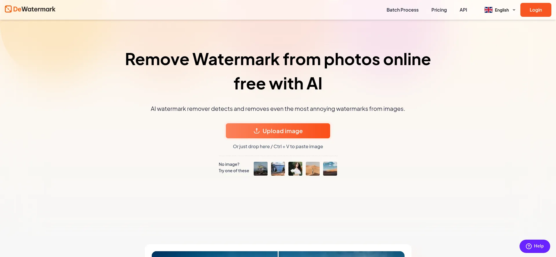 Website screenshot of Dewatermark.ai