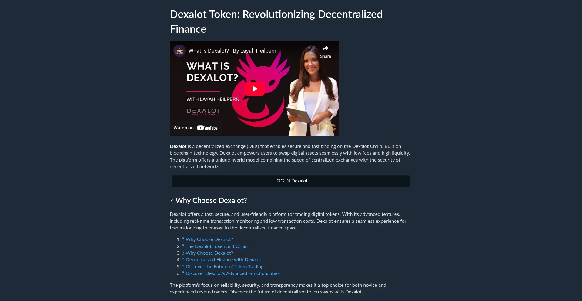 Website screenshot of Dexelot.org