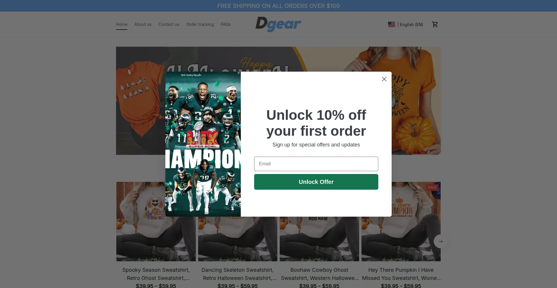 Website screenshot of Dgearstores.com