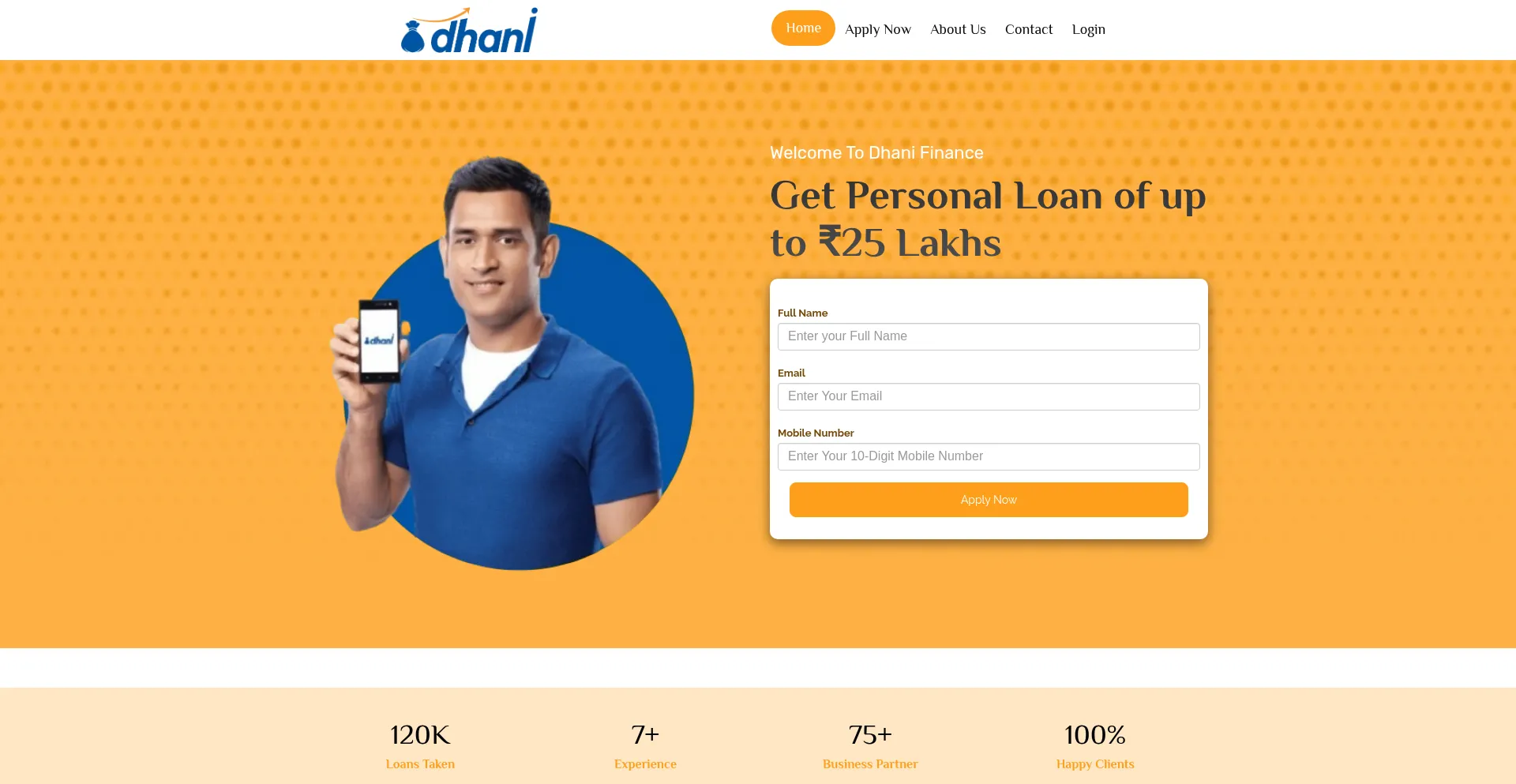 Website screenshot of Dhanifinancesonline.com