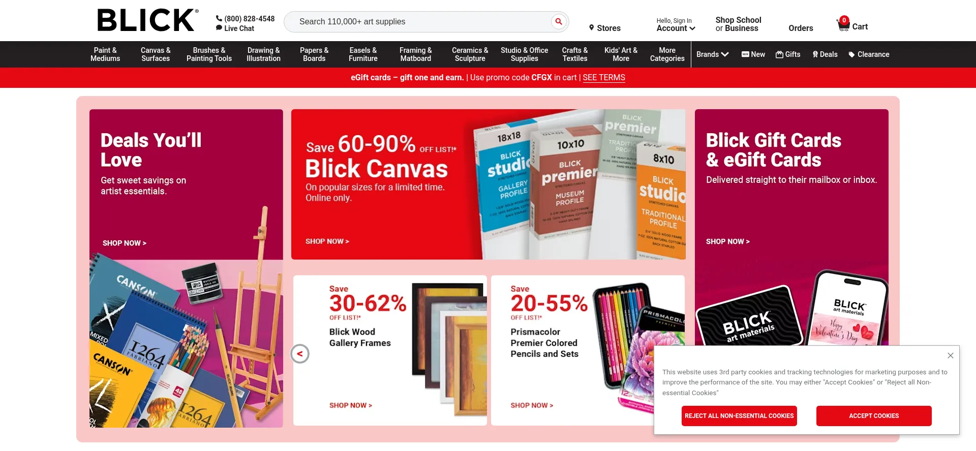 Website screenshot of Dickblick.com