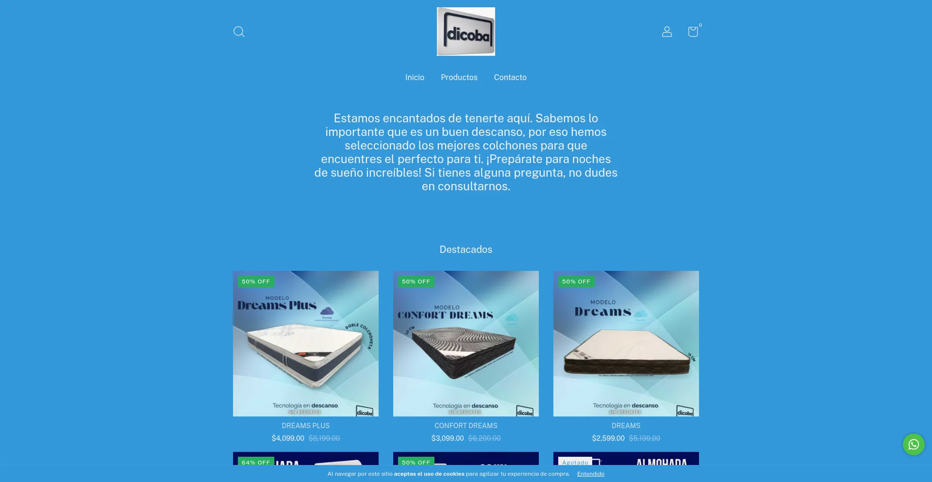 Website screenshot of Dicobacolchones.mitiendanube.com