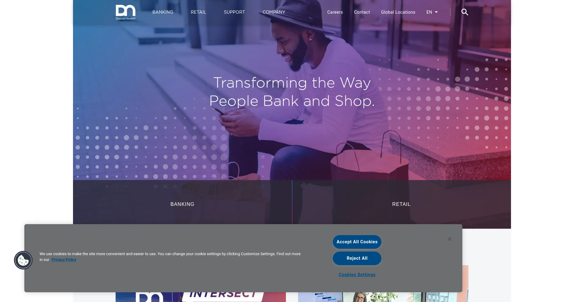 Website screenshot of Dieboldnixdorf.com
