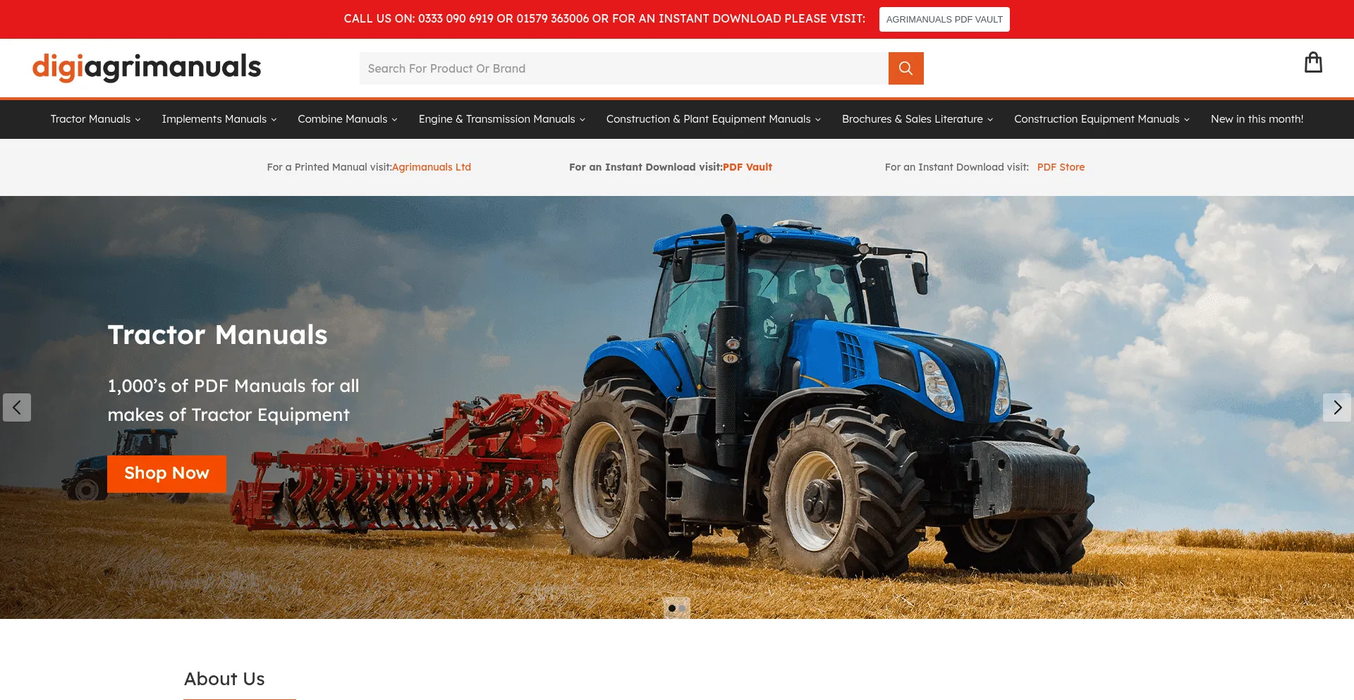 Website screenshot of Digiagrimanuals.com