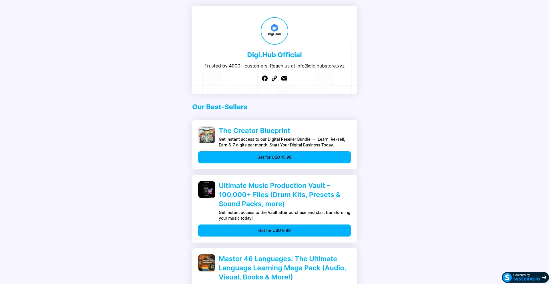 Website screenshot of Digihubstore.xyz
