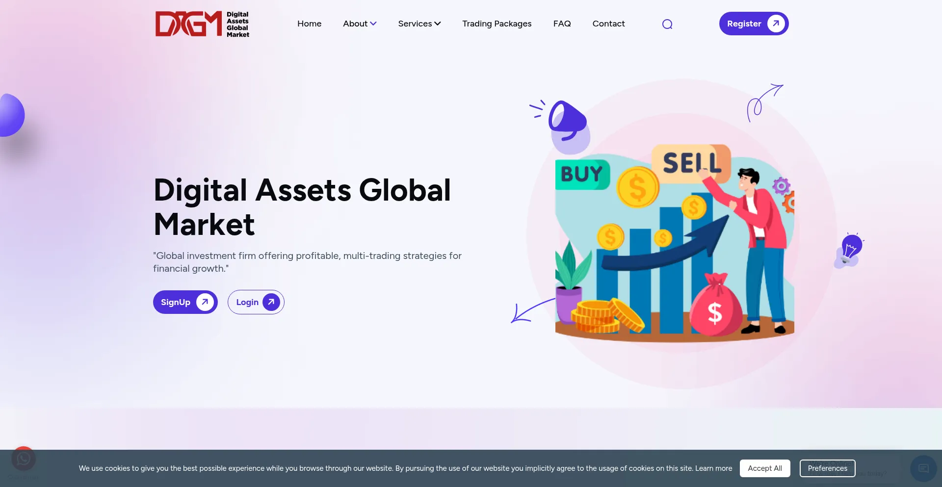 Website screenshot of Digitalassetsglobalmkts.com