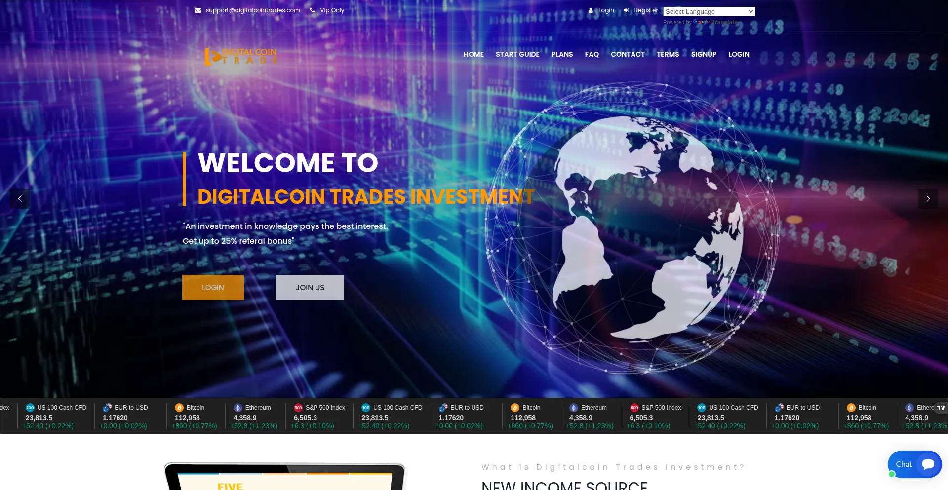 Website screenshot of Digitalcointrades.com