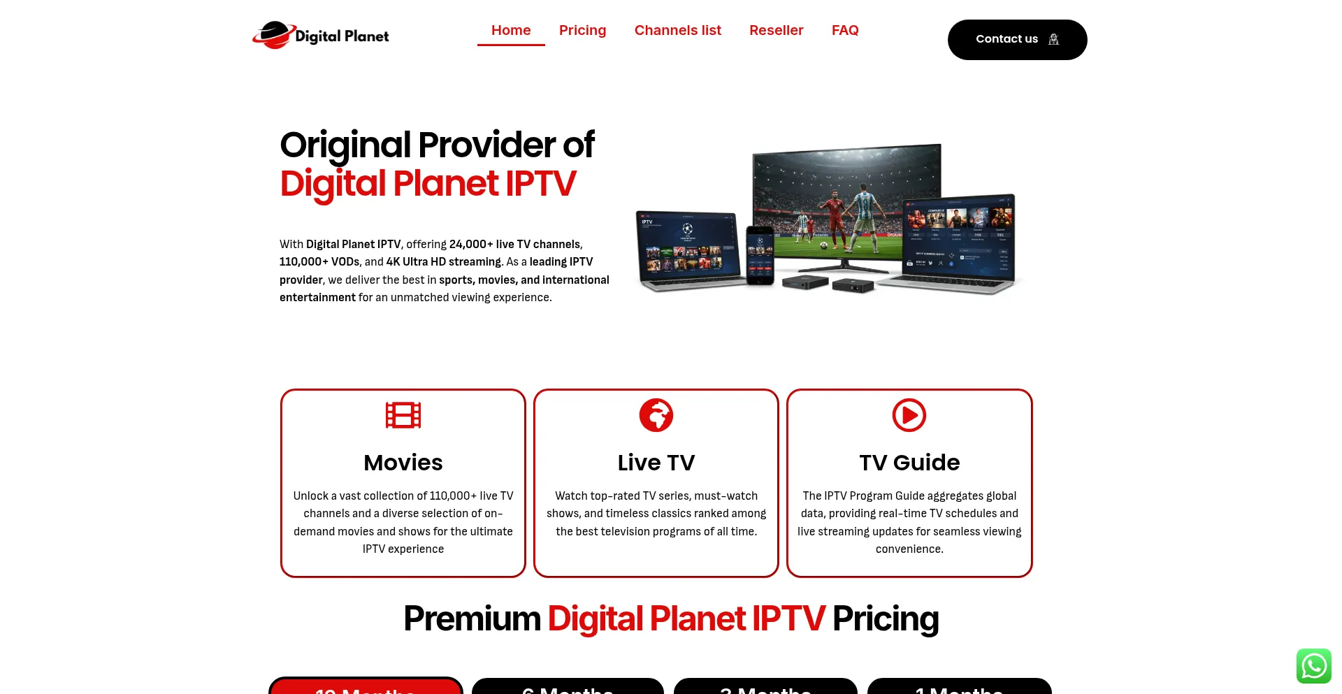 Website screenshot of Digitalplanetiptv.com