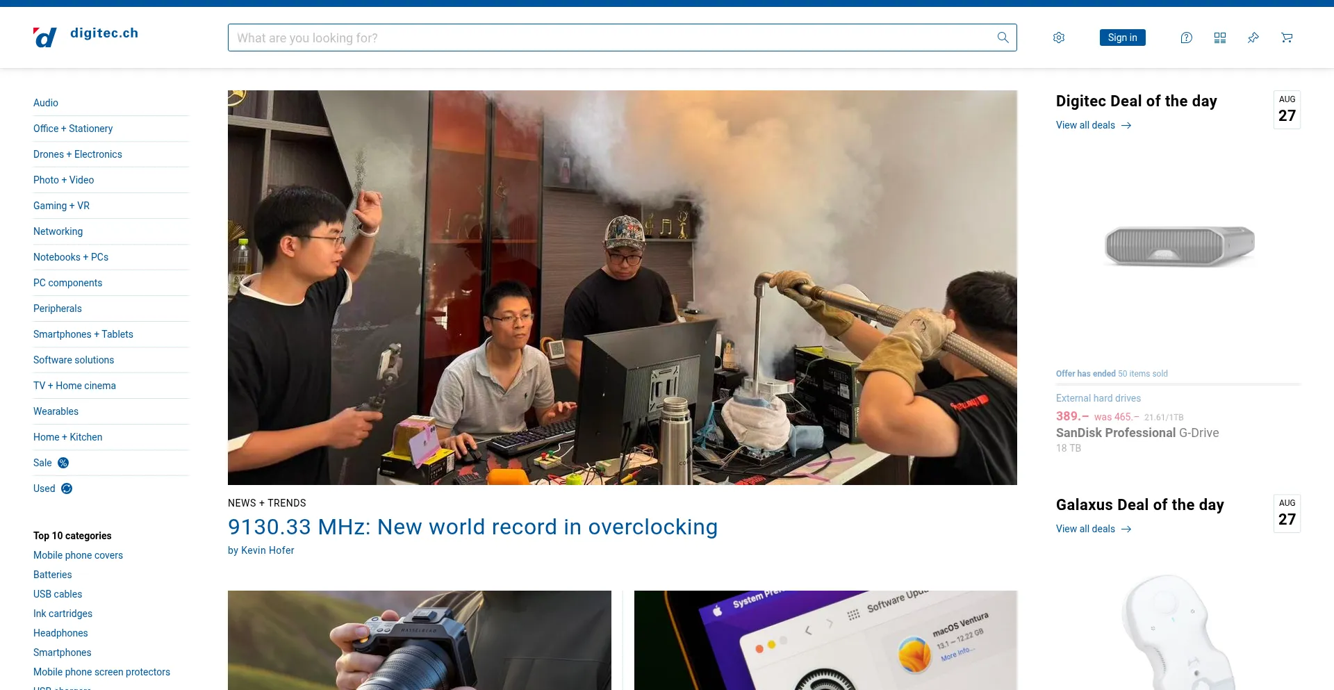 Website screenshot of Digitec.ch