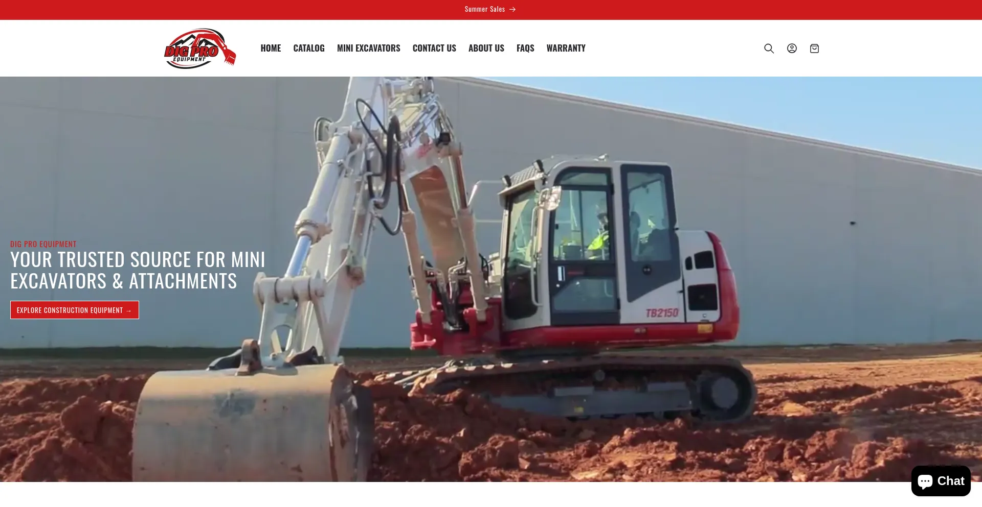 Website screenshot of Digproequipment.com