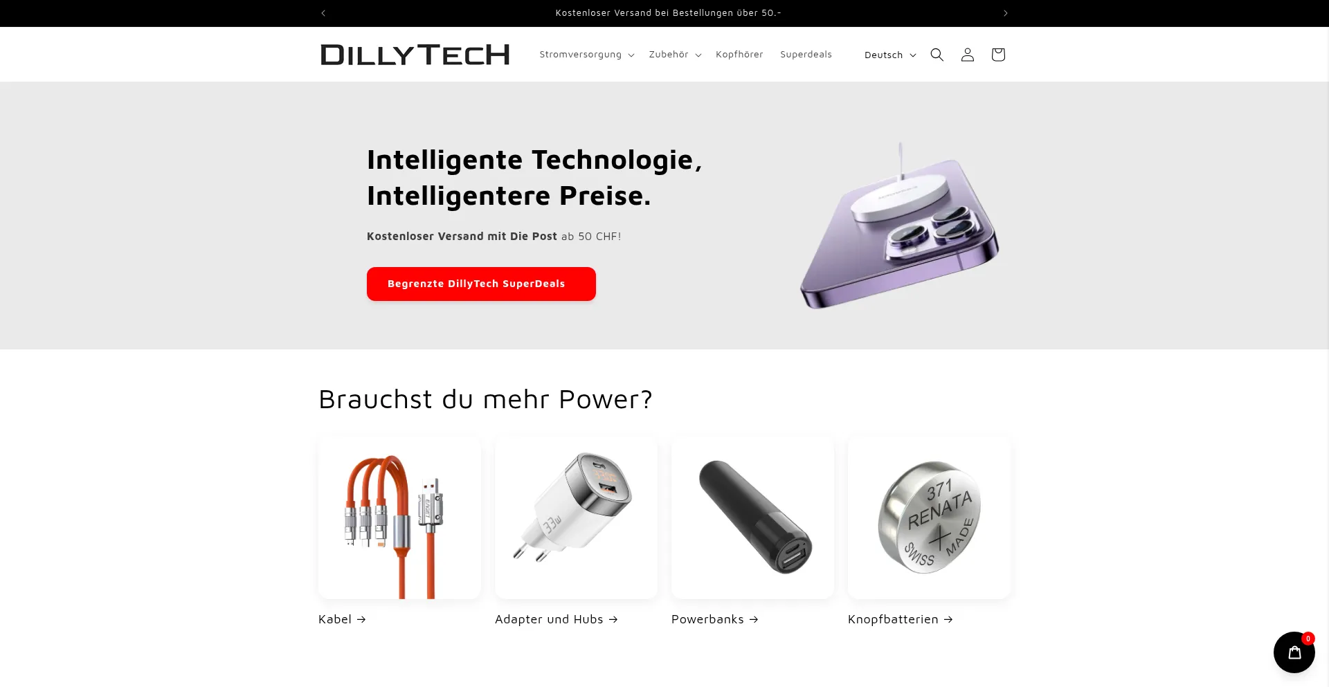 Website screenshot of Dillytech.ch