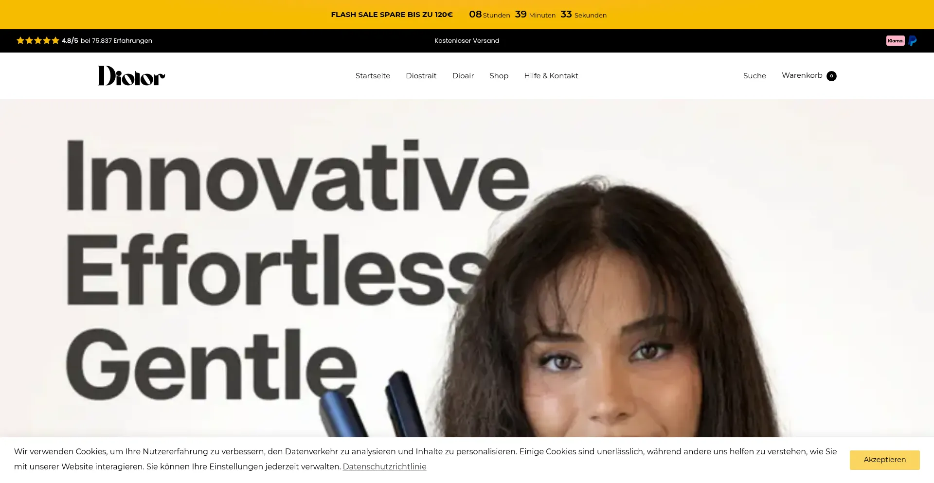 Website screenshot of Diolorbeauty.com