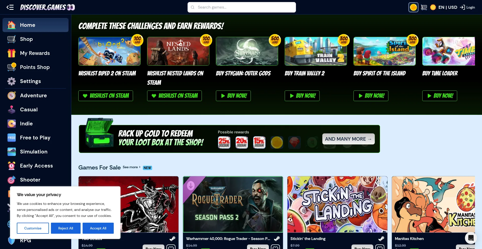 Website screenshot of Discover.games