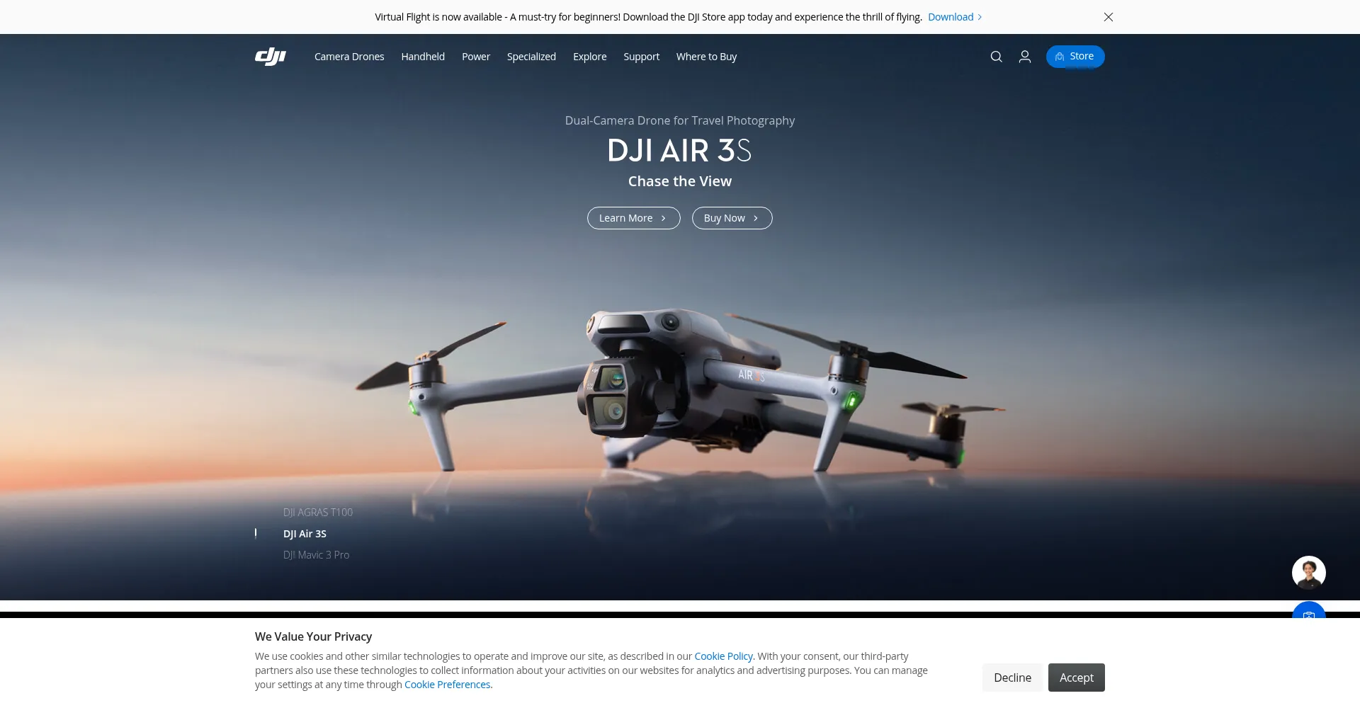 Website screenshot of Dji.com