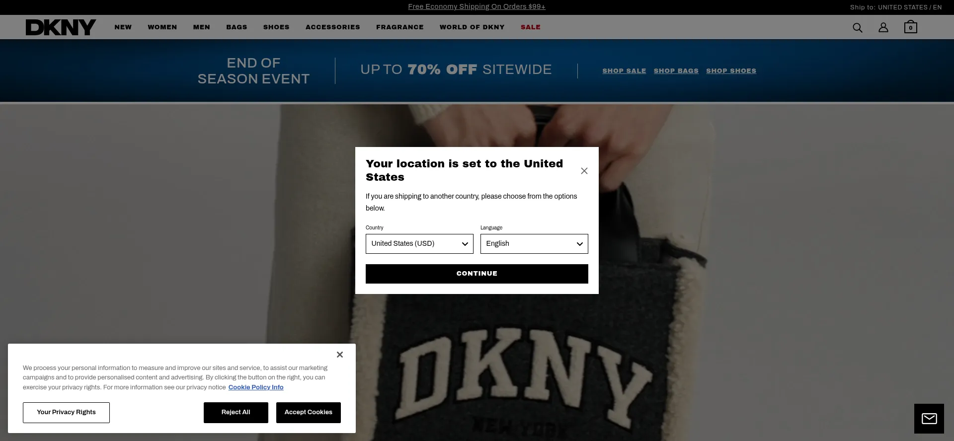 Website screenshot of Dkny.com