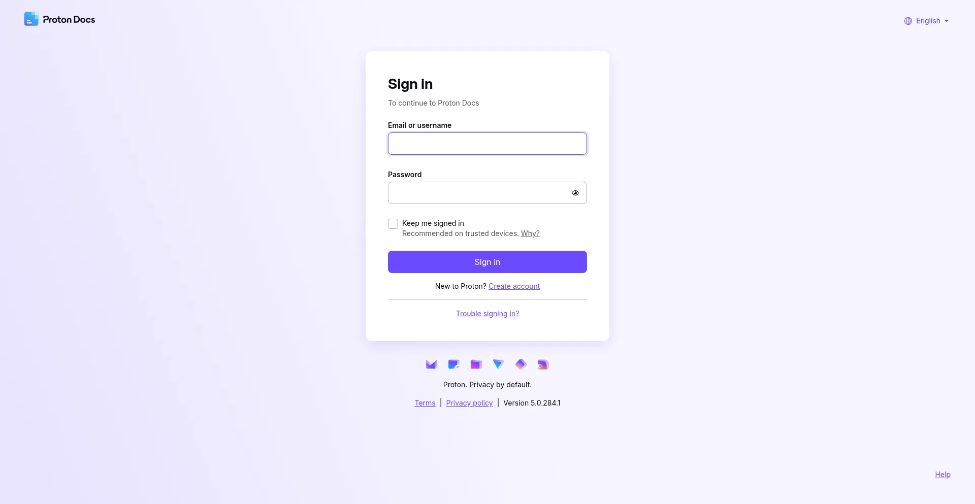 Website screenshot of Docs.proton.me