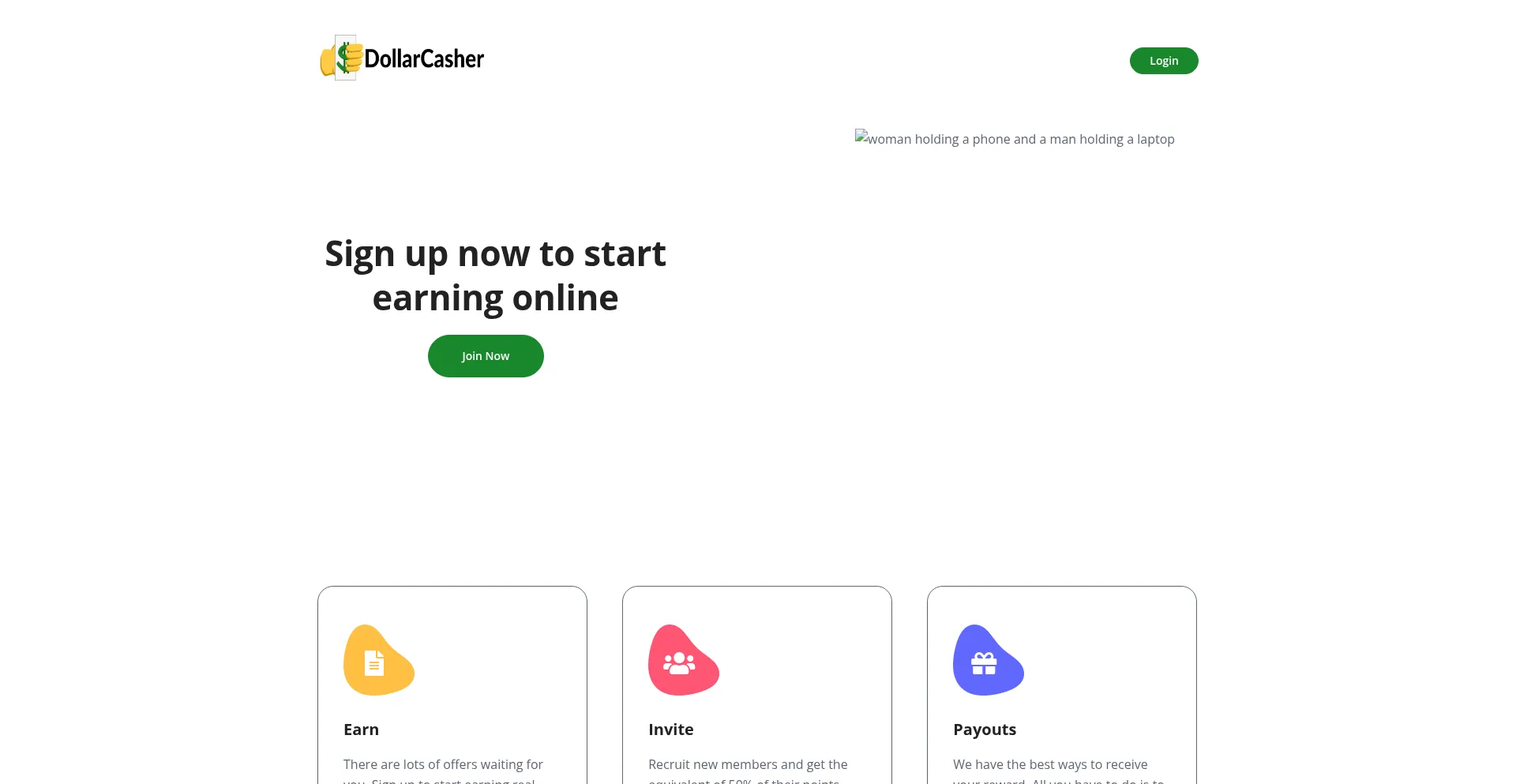 Website screenshot of Dollarcasher.com