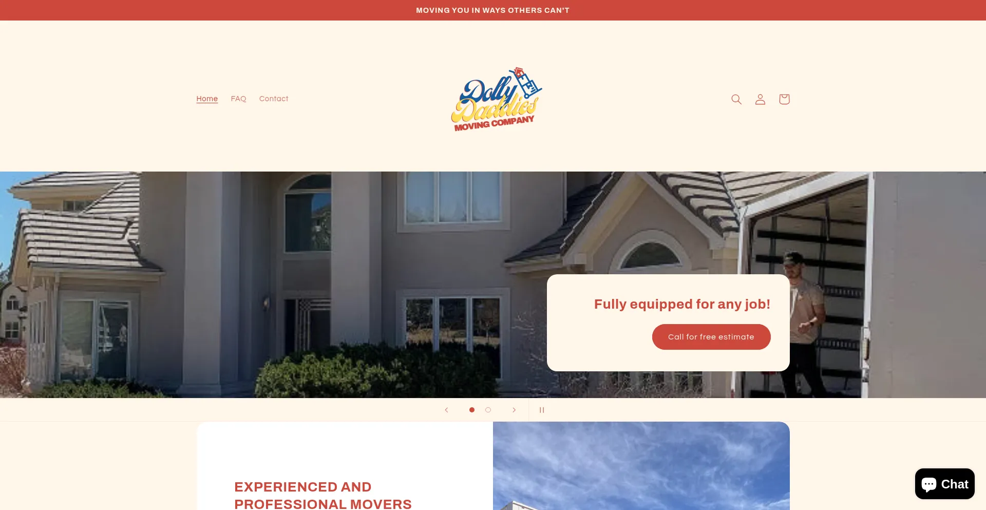 Website screenshot of Dollydaddiesmovingcompanyllc.com