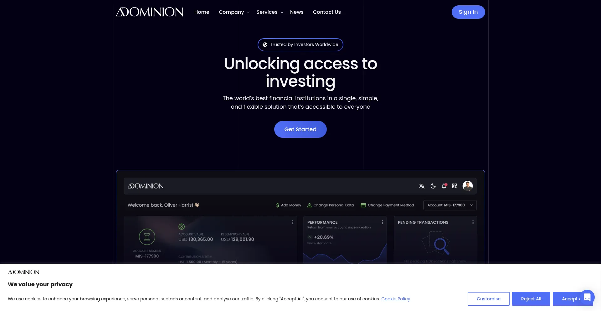 Website screenshot of Dominion-cs.com