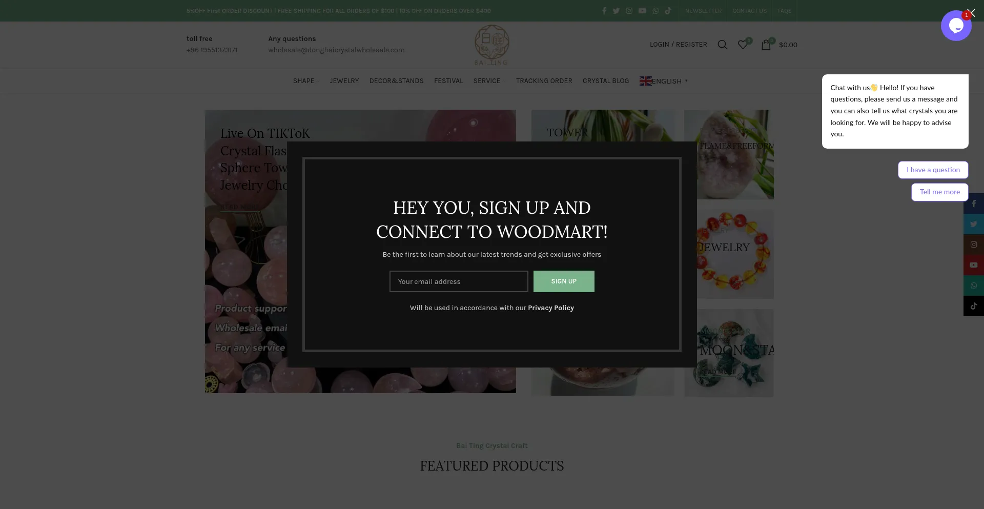 Website screenshot of Donghaicrystalwholesale.com