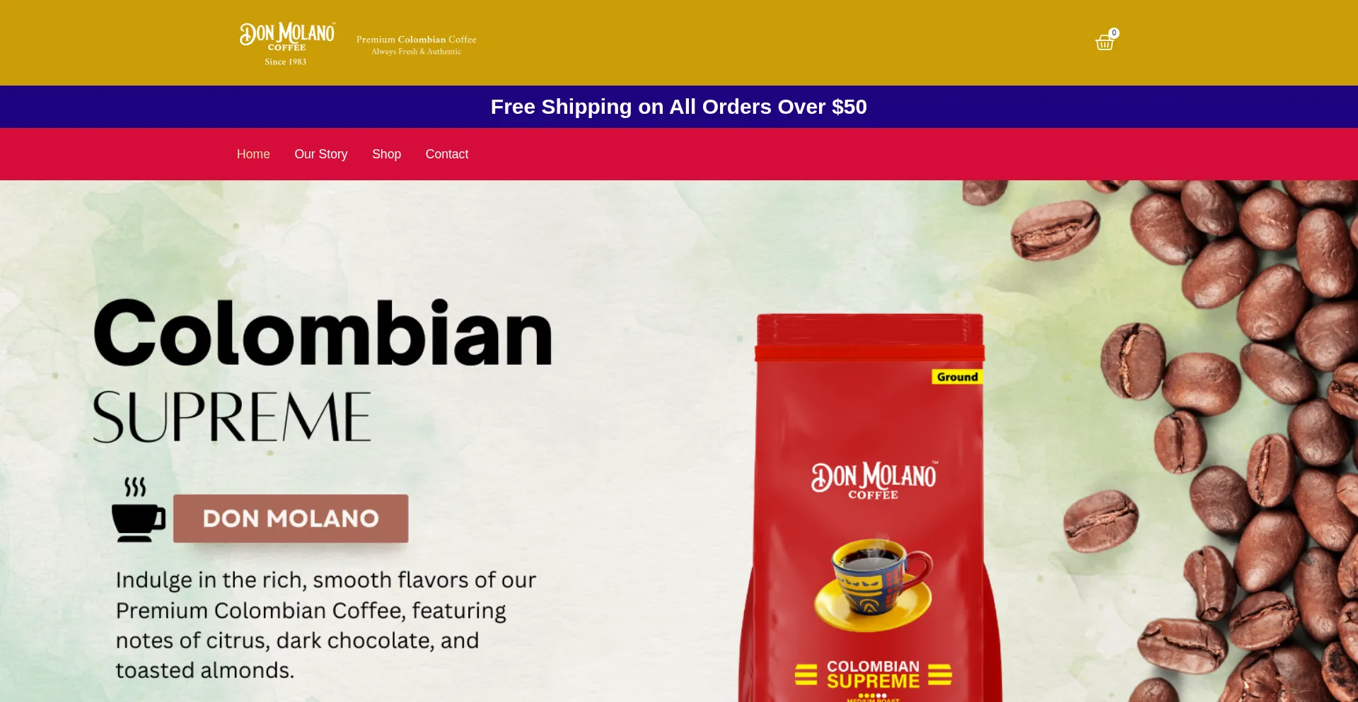 Website screenshot of Donmolanocoffee.com