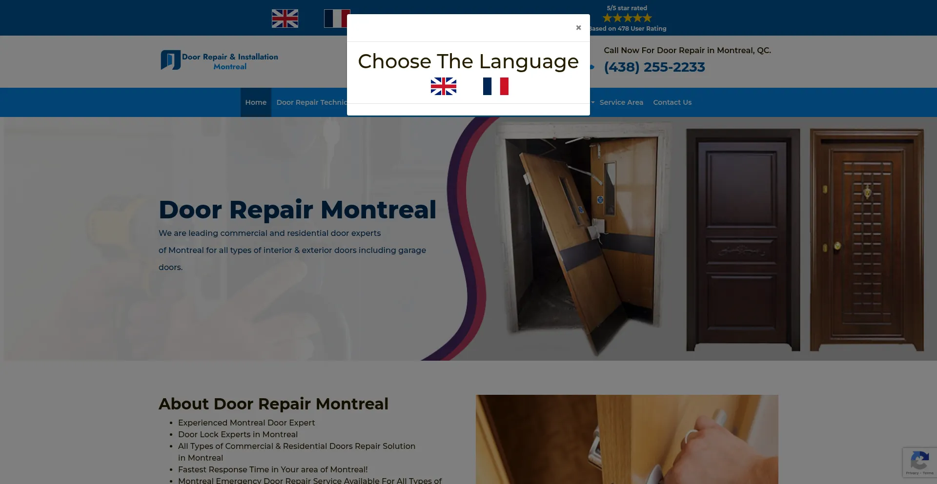 Website screenshot of Doorrepairmontreal.ca